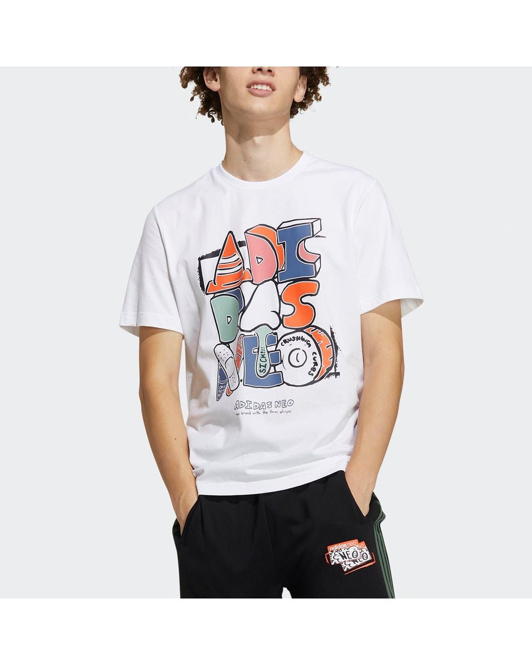 Adidas White Neo M Ssfv5 Tee1 Funny Printing Logo Sports Cotton Round Neck Short Sleeve for men