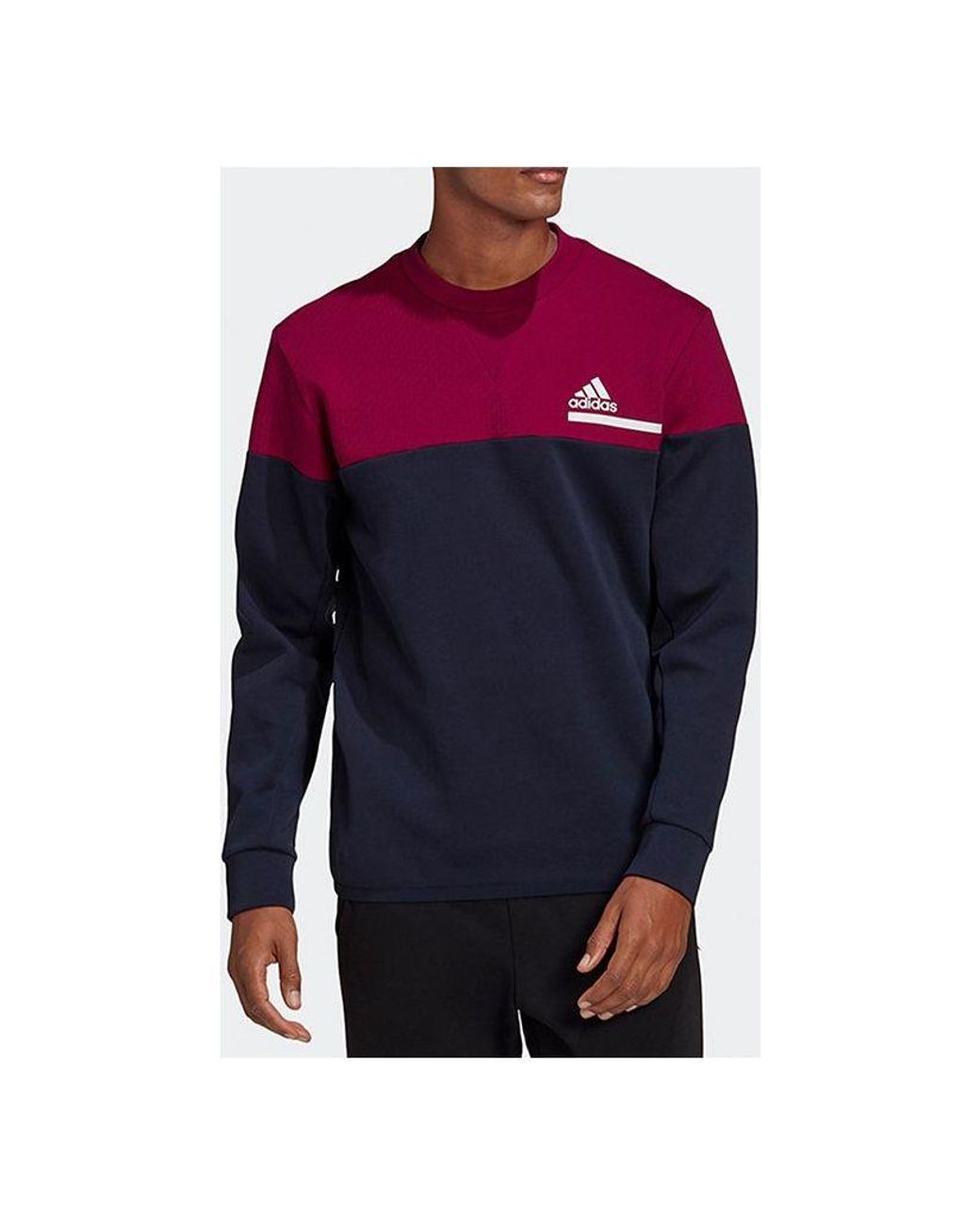 Adidas Blue Zne Crew Sweatshirt Splicing Round Neck Pullover Colorblock Sports for men