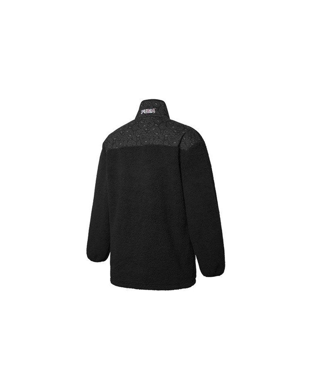 PUMA Black Paisley Imitation Lamb Wool Stand-Up Collar Jacket