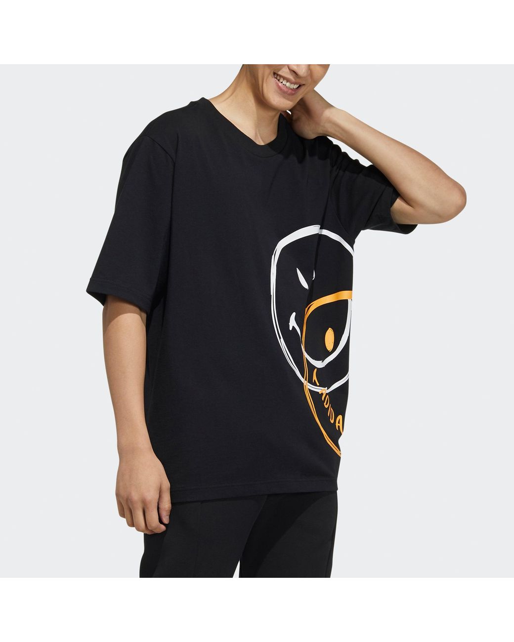Adidas Black Neo U Csmy Tee Casual Sports Smiling Face Printing Short Sleeve for men