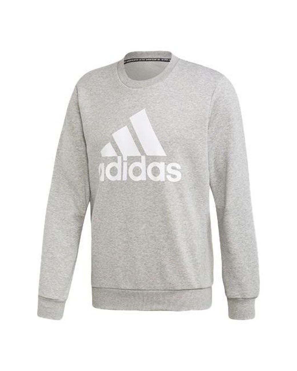 Adidas Gray Athleisure Casual Sports Printing Logo Round Neck Pullover for men