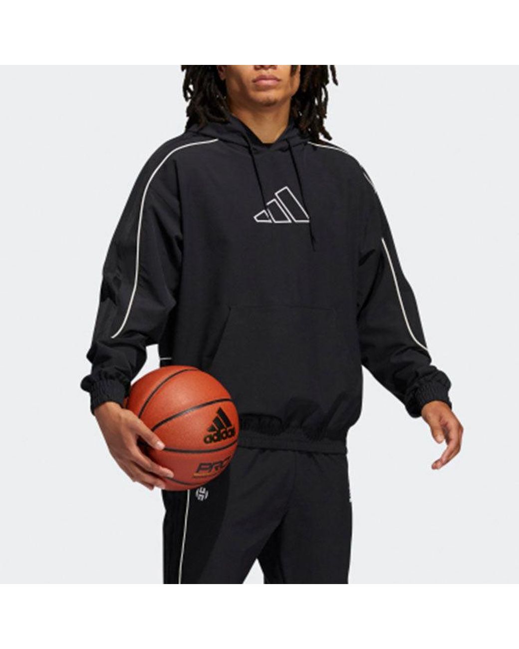 Adidas Black Hrd Cu Embroidered Logo Hooded Pullover Long Sleeves for men