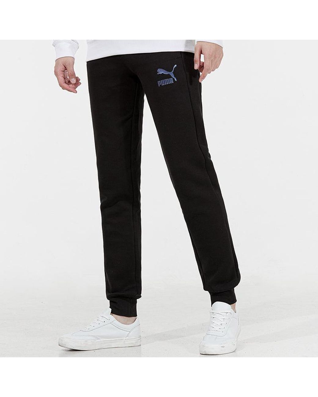 PUMA Black Iconic T7 Logo Printing Bundle Feet Sports Pants for men