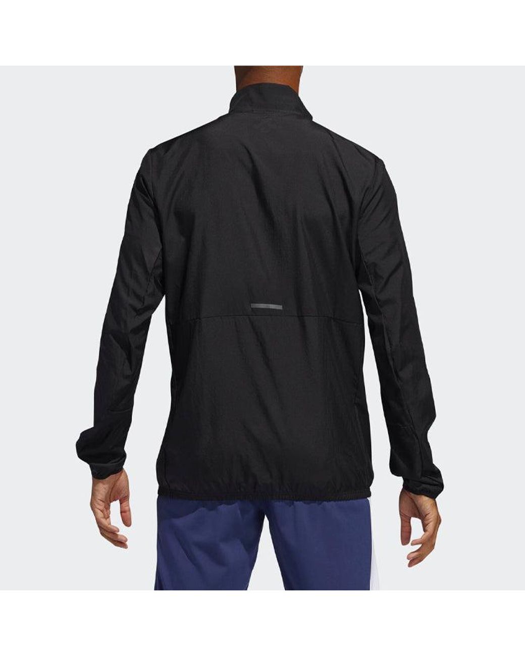 Adidas Black Logo Print Casual Running Stand Collar Jacket for men