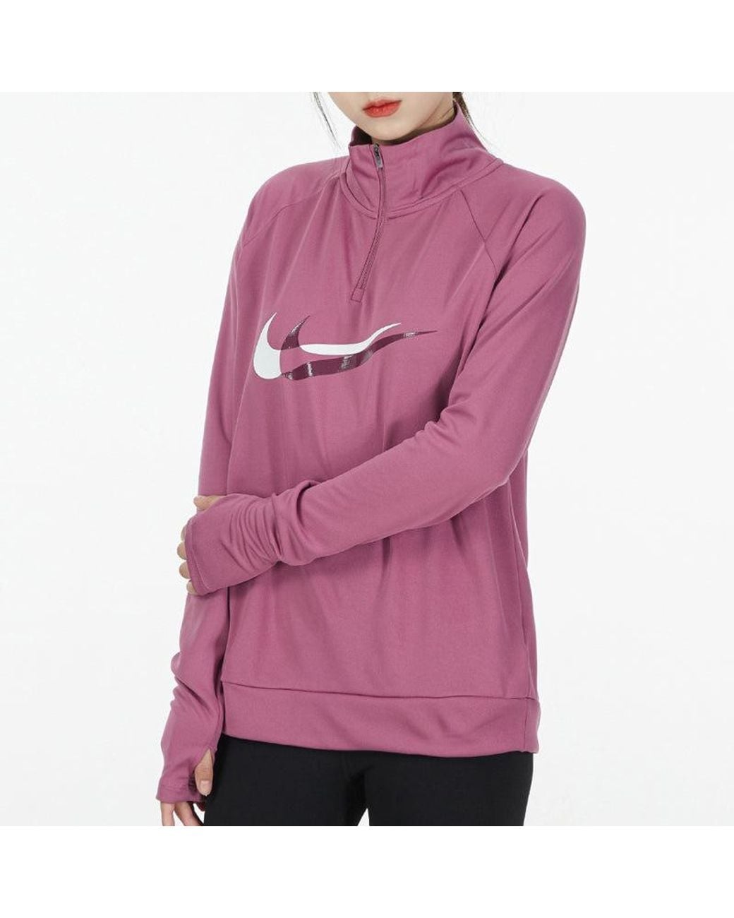Nike Purple (Wmns) Dri-Fit Half Zipper Quick Dry Reflective Sports Long Sleeves Deep T-Shirt