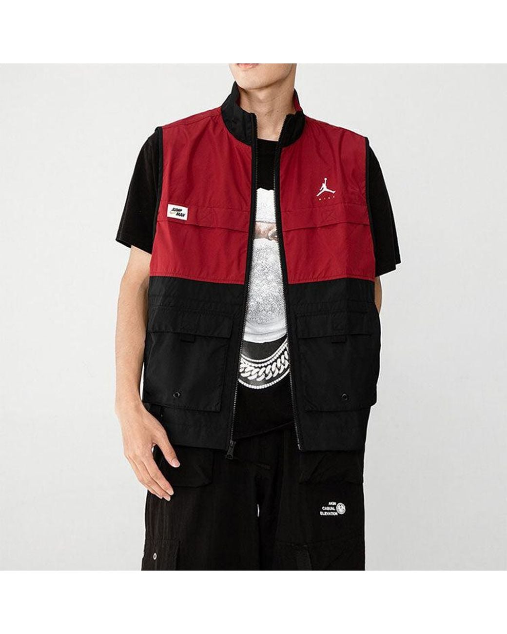 Nike Red Casual Alphabet Printing Zipper Splicing Vest for men