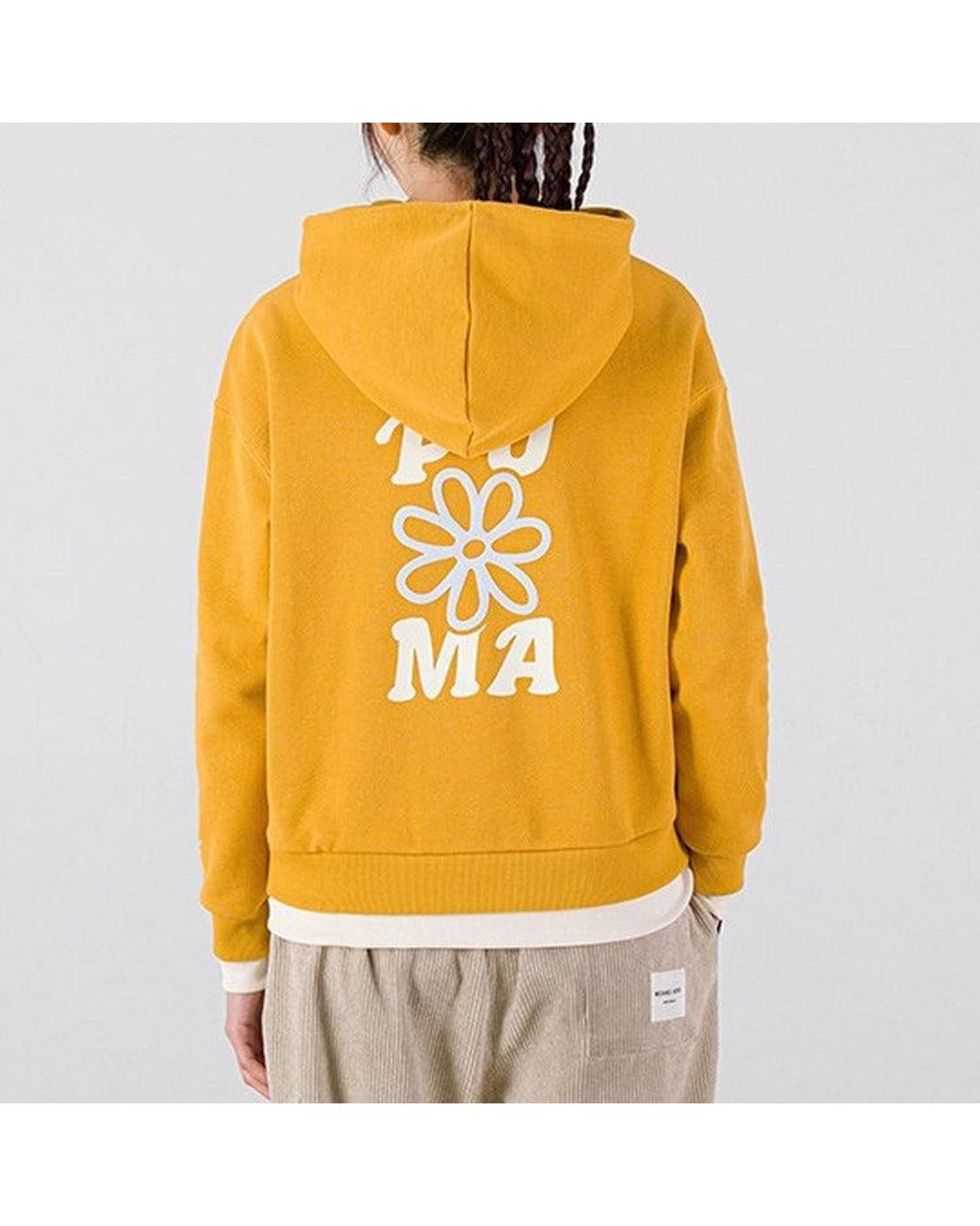PUMA Yellow (Wmns) Layered Printing Fake Two Hoodie