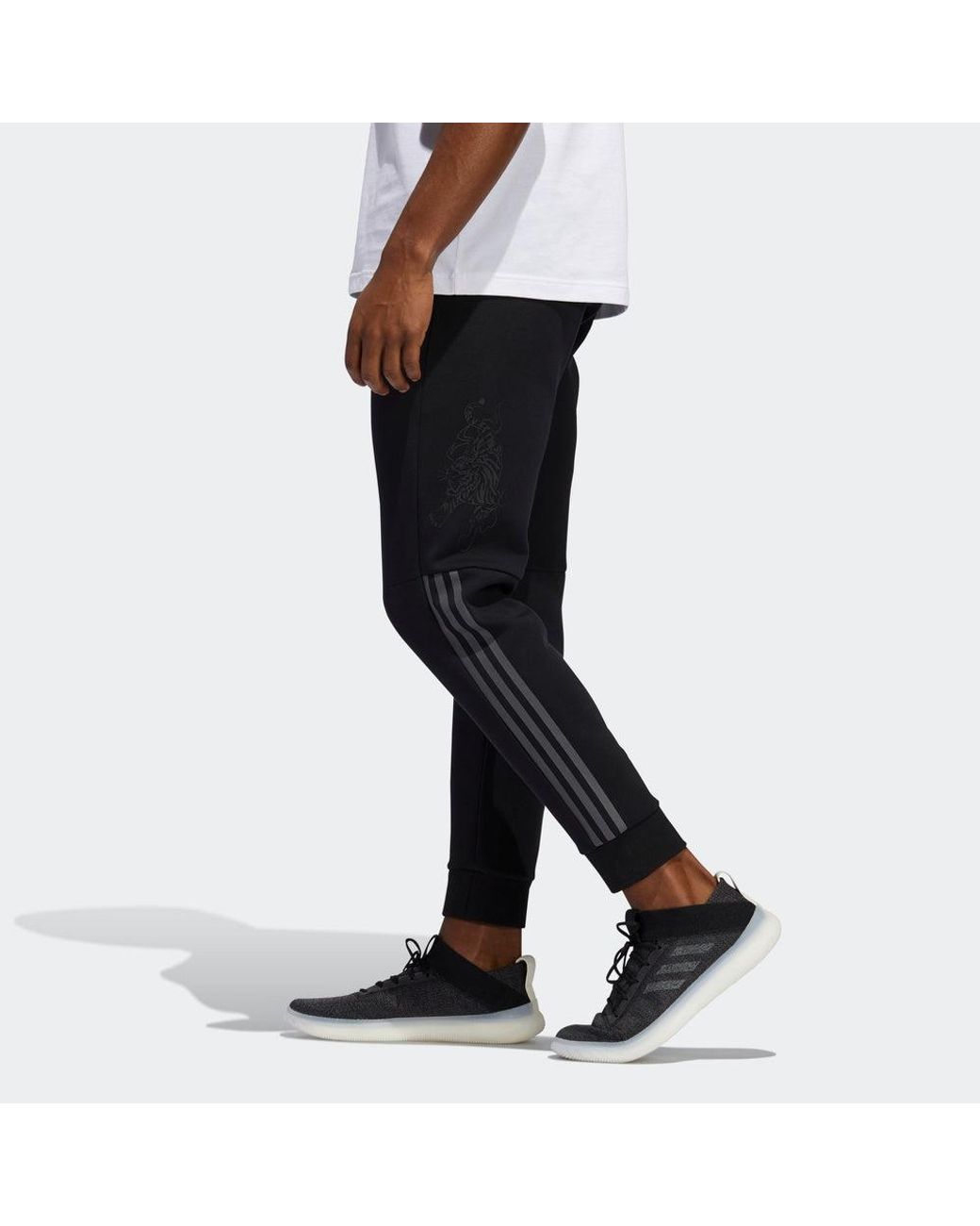 Adidas Black Pattern Lacing Elastic Waistband Sports Pants for men