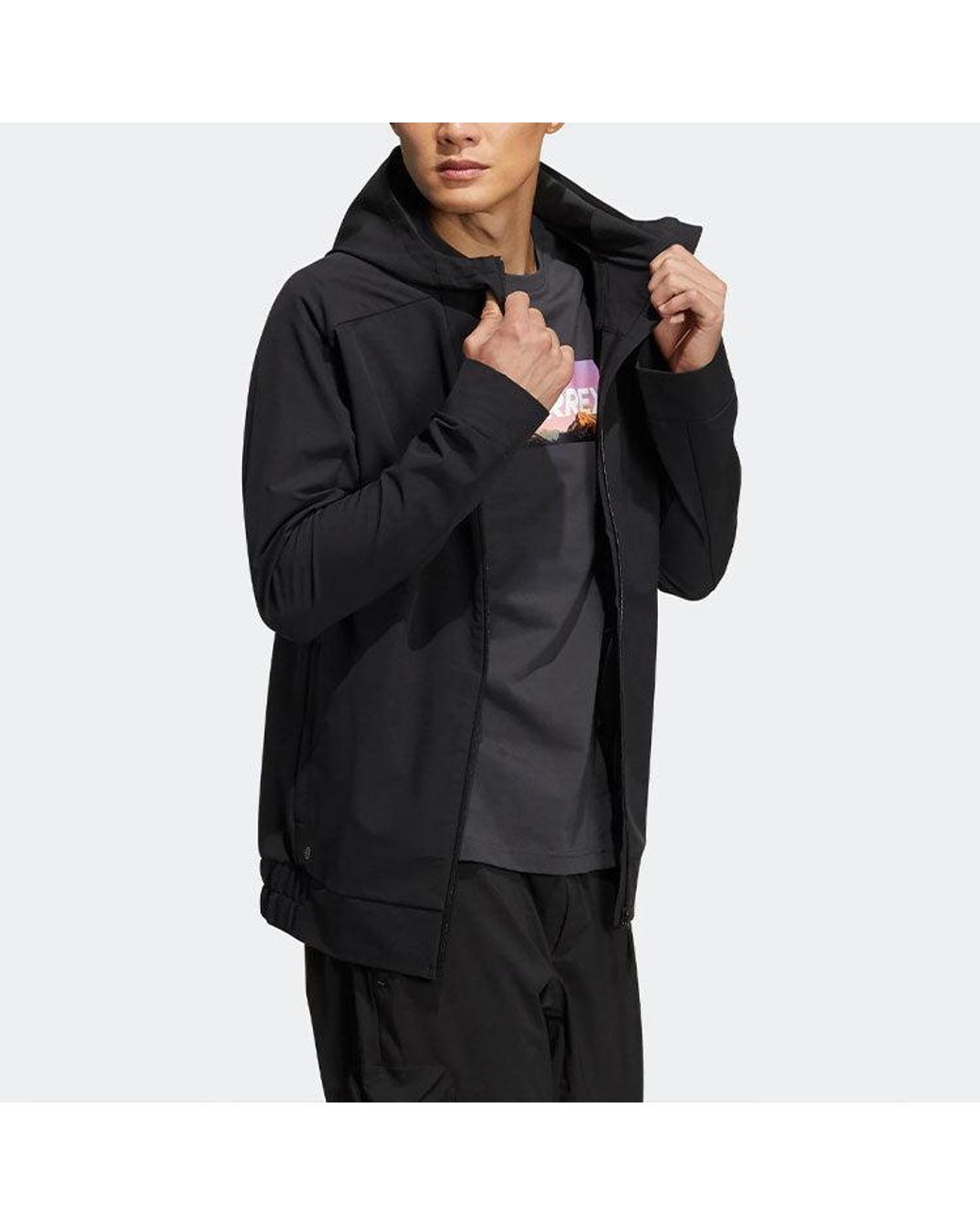 Adidas Black Athleisure Casual Sports Hooded Jacket Couple Style for men