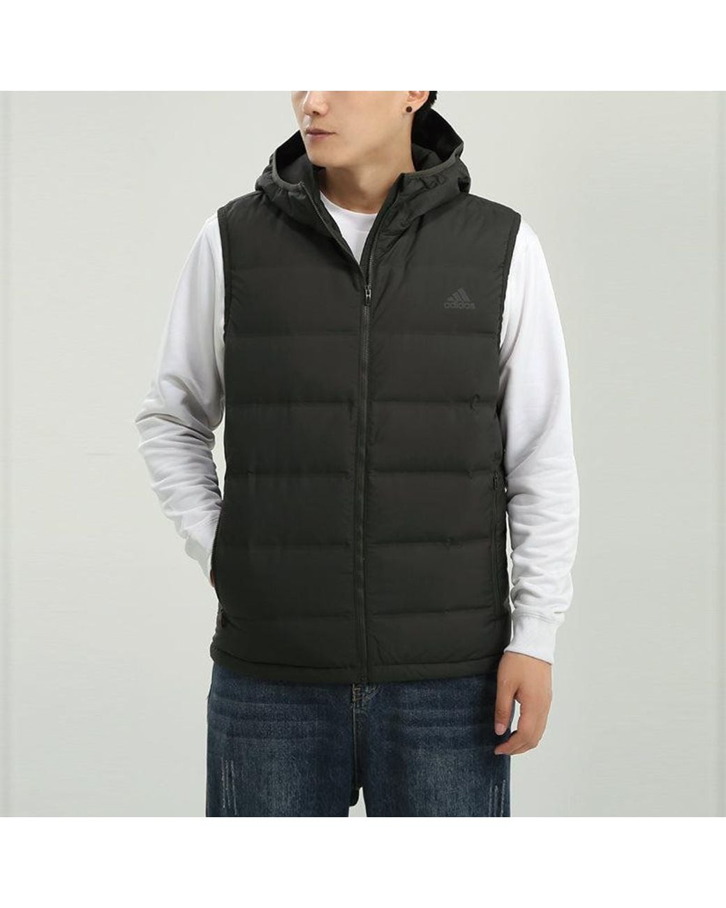 Adidas Gray Helionic Vest Stay Warm Hooded Down Vest for men
