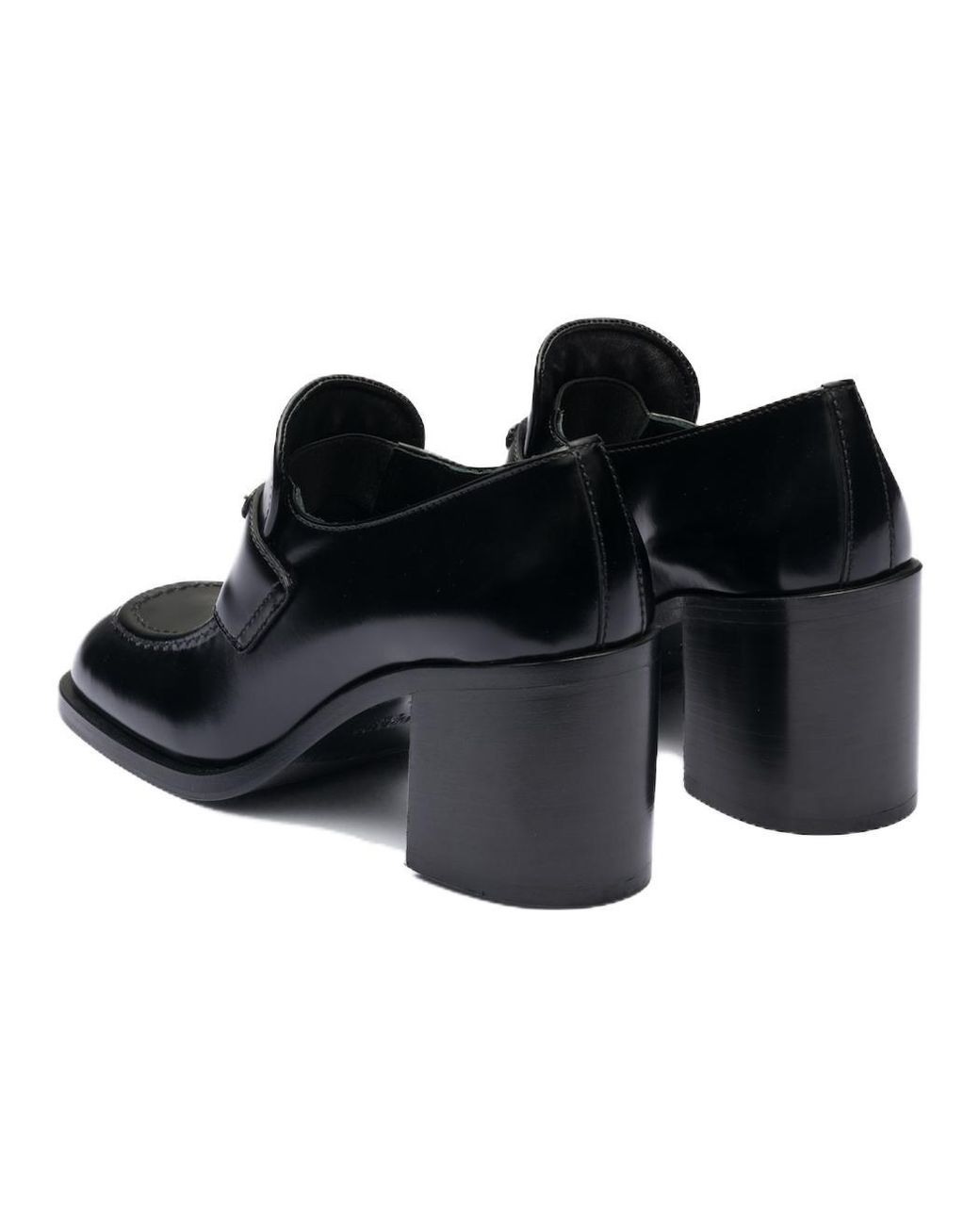 Prada Black (Wmns) Brushed Leather High-Heel Loafers