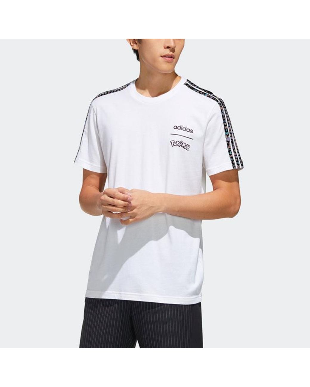 Adidas White Neo X Pokemon Crossover Alphabet Printing Sports Round Neck Short Sleeve for men