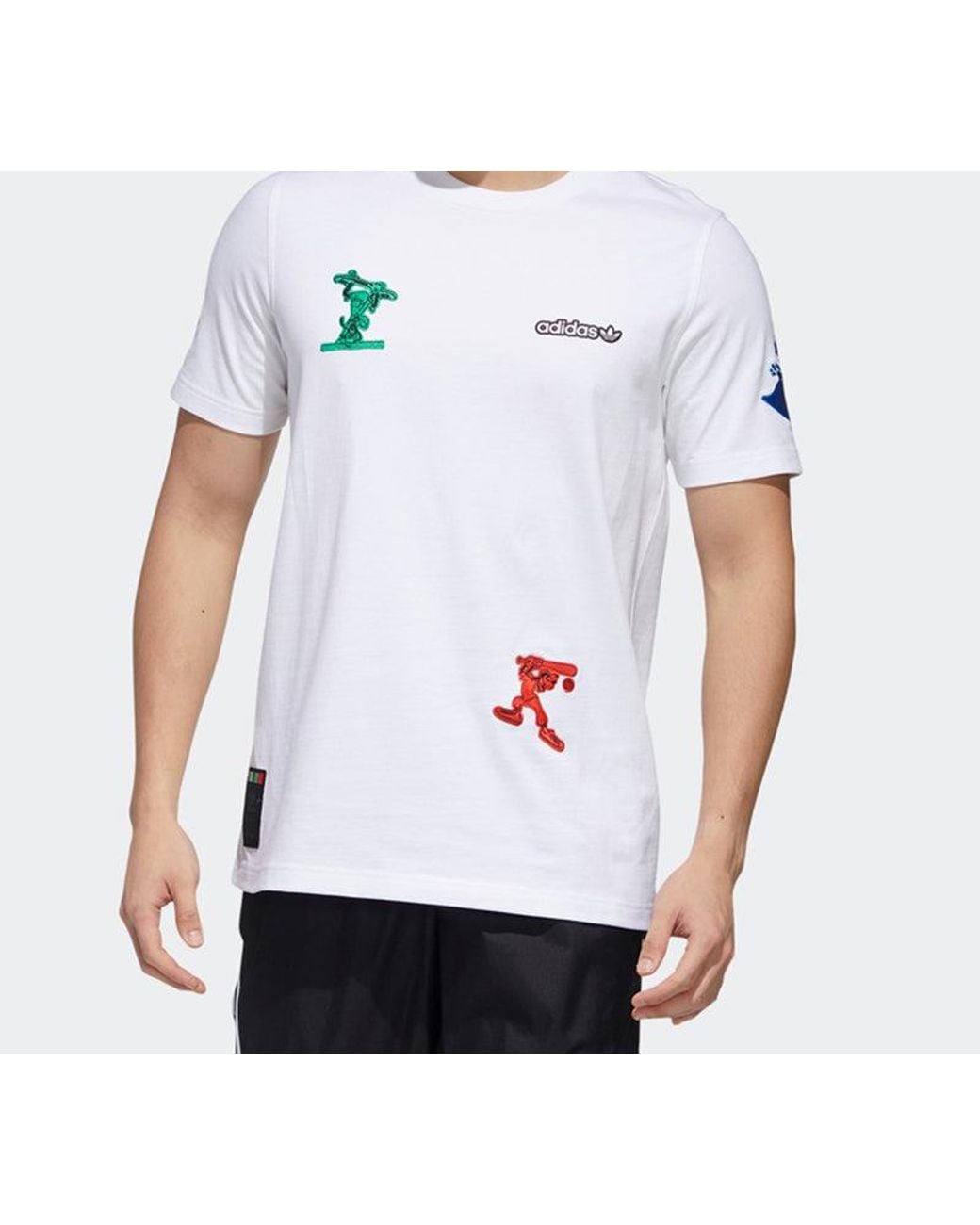 Adidas White X Disney Goofy T2 Crossover Sports Pattern Short Sleeve for men