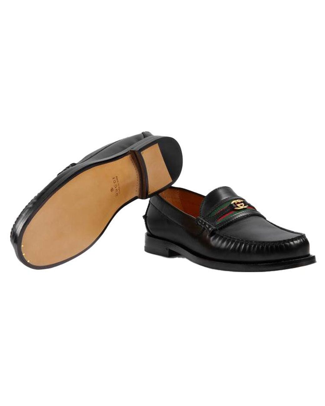 Gucci Black Loafer With Interlocking G And Web Leather' for men