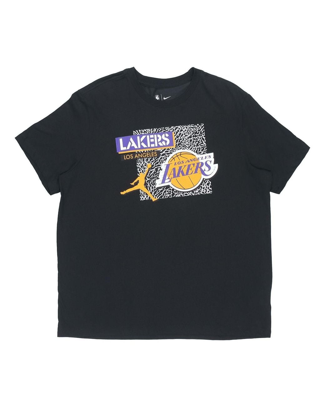 Nike Black Dri-Fit Nba Los Angeles Lakers Printing Basketball Sports Round Neck Short Sleeve for men