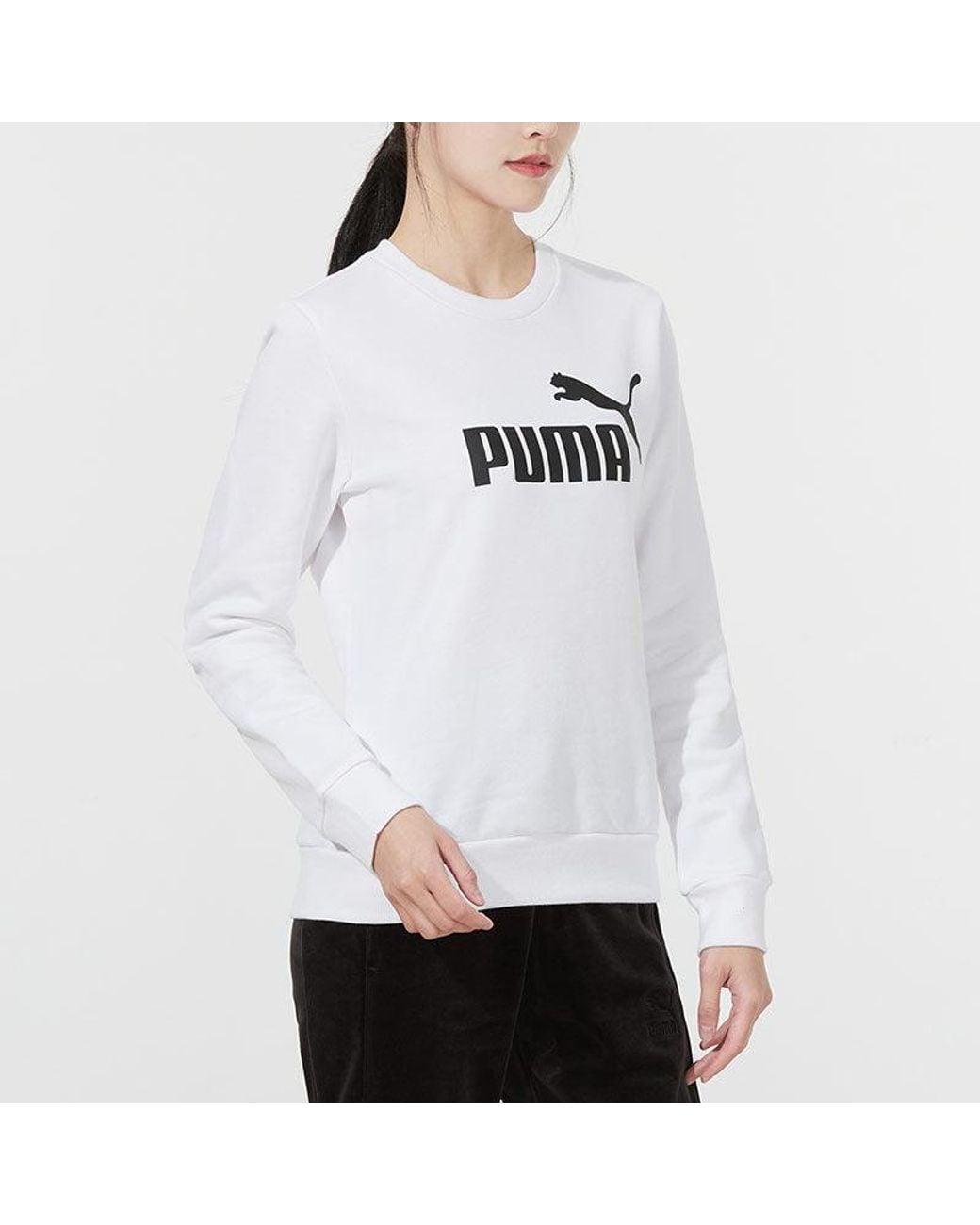 PUMA White (Wmns) Essential Logo Fleece Crew Neck Sweater