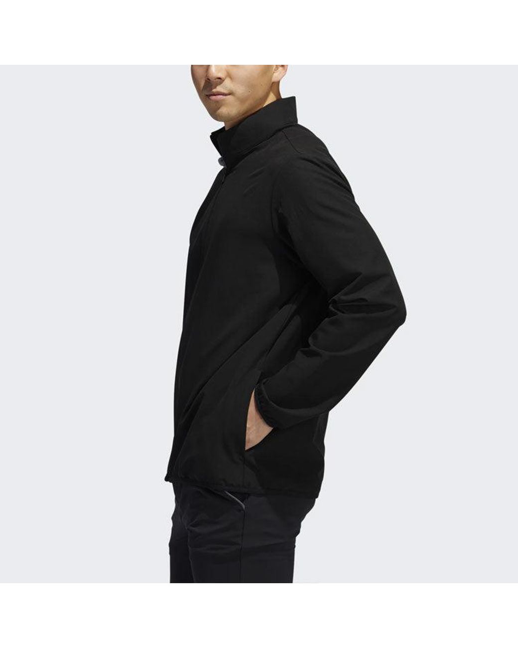 Adidas Black Golf Sports Windproof Woven Stand Collar Jacket for men