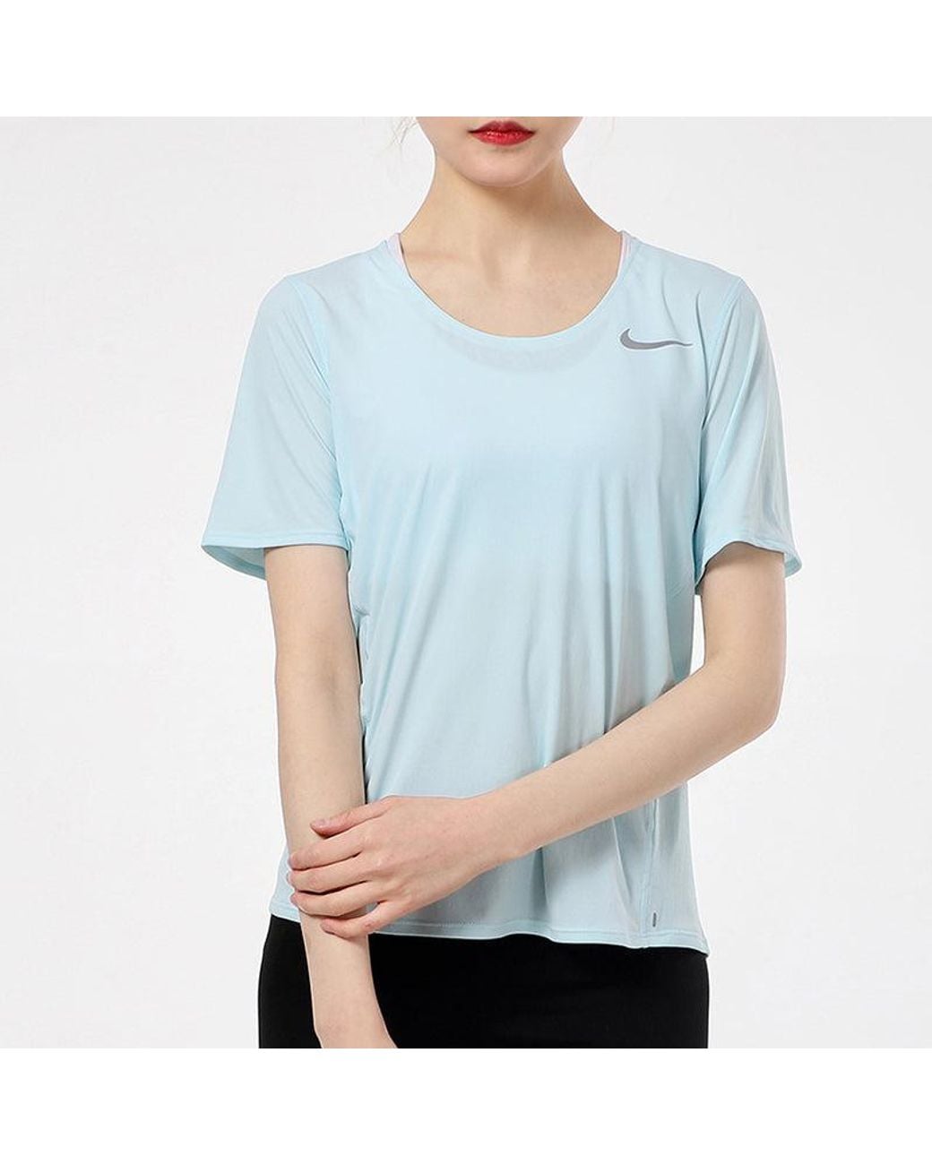 Nike Blue (Wmns) Dri-Fit Training Sports Quick Dry Short Sleeve