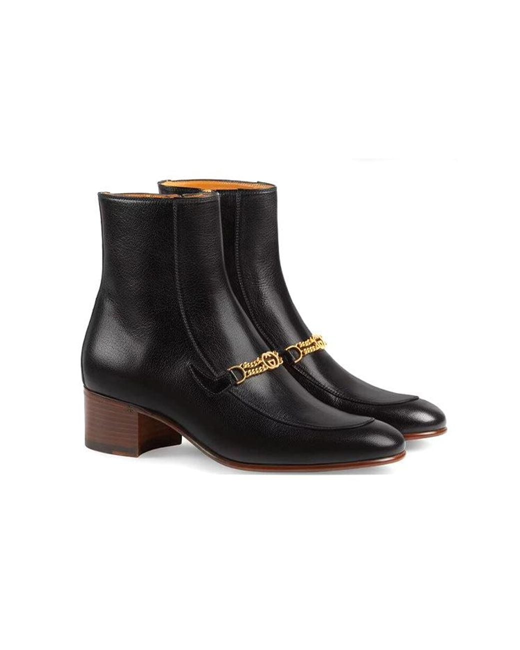 Gucci Black Interlocking G Chain Ankle Boots