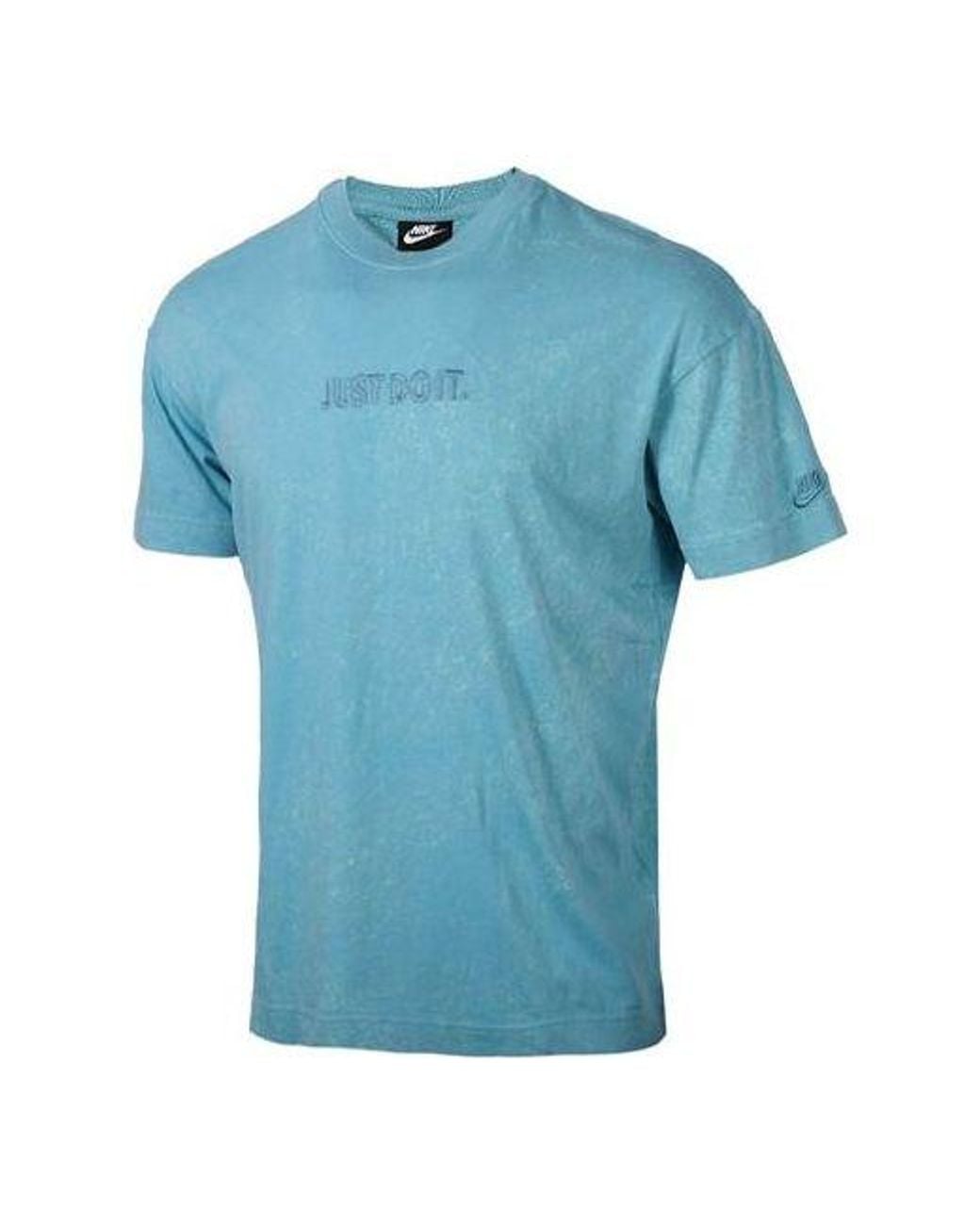 Nike Blue Training Athleisure Casual Sports Breathable Alphabet Round Neck Short Sleeve Lake for men