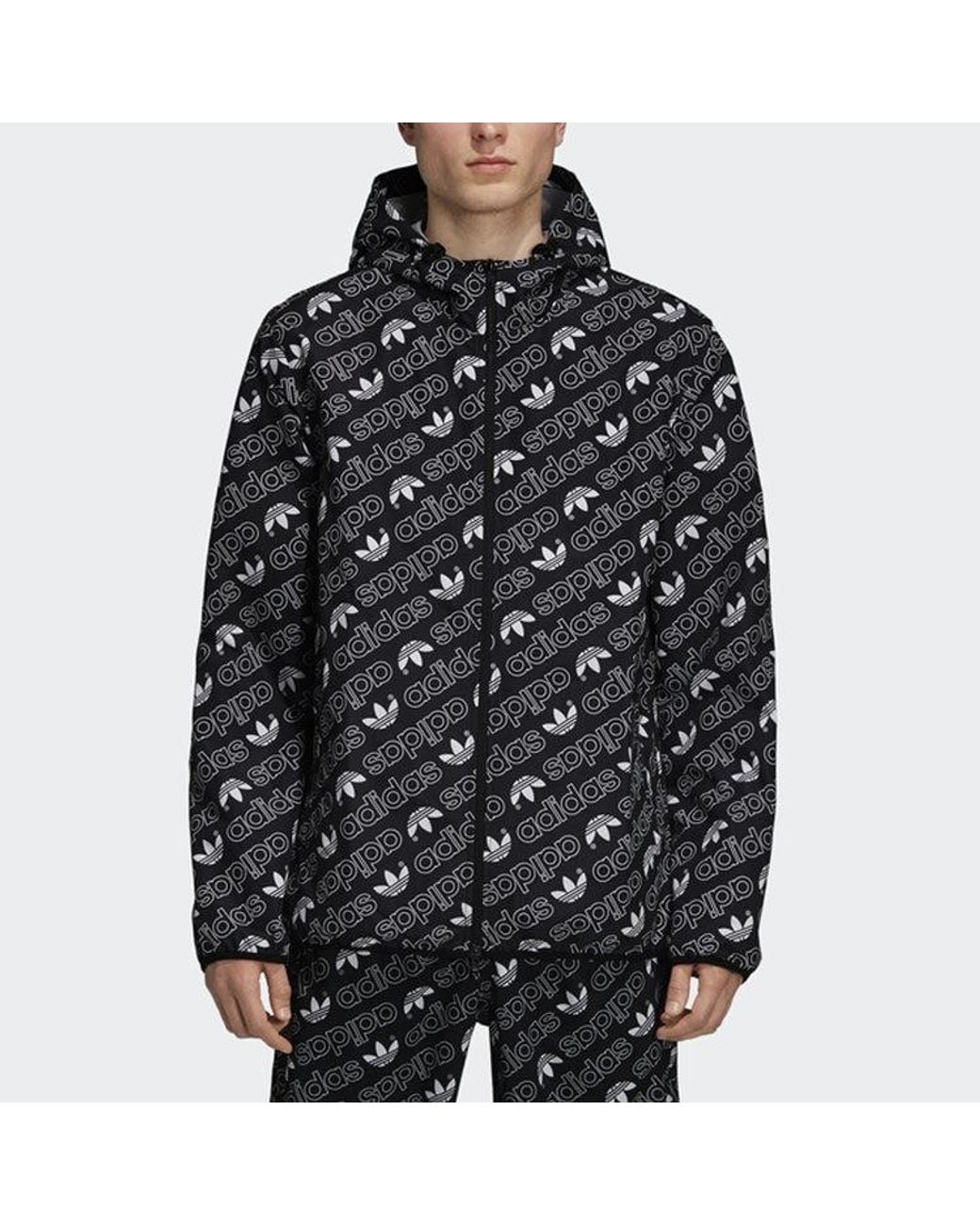 Adidas Blue Originals Full Print Athleisure Casual Sports Hooded Woven Windproof Outdoor Jacket for men