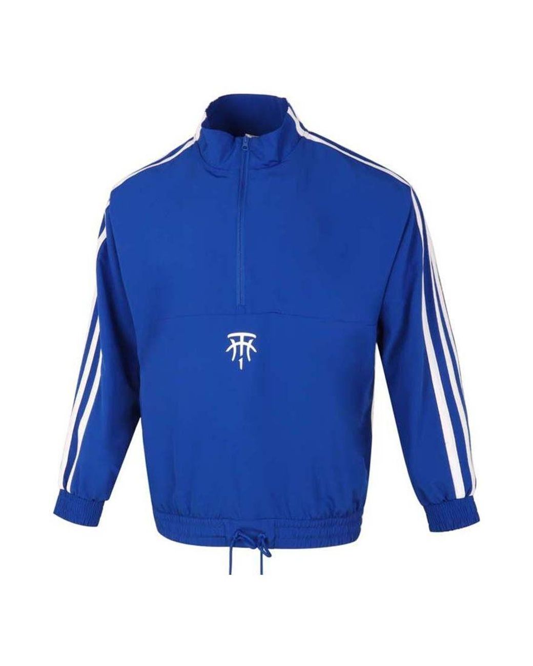 Adidas Blue T-Mac Classic Stripes Logo Half-Zipped Sports Jacket for men