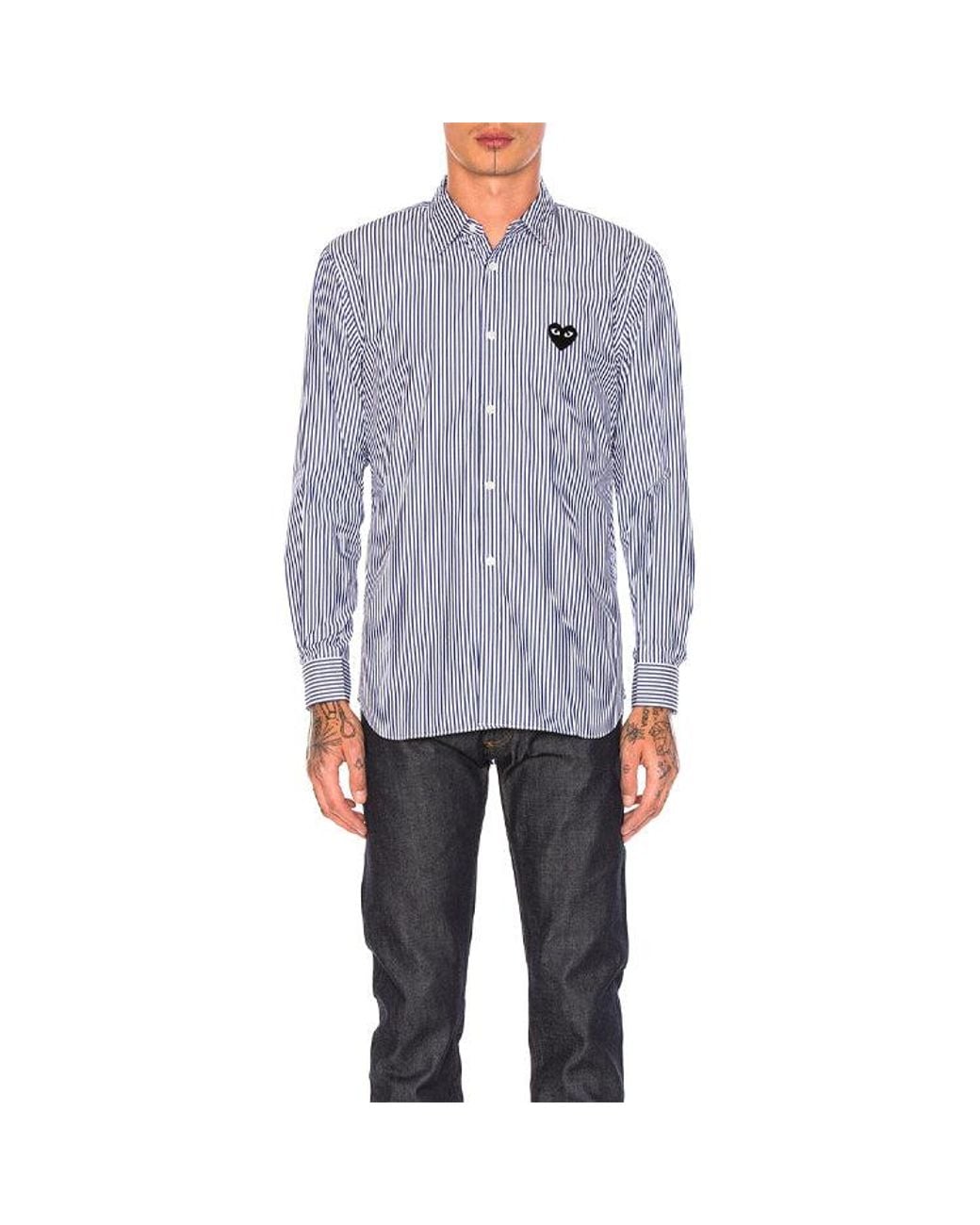 COMME DES GARÇONS PLAY Blue Emblem Striped Button Down for men
