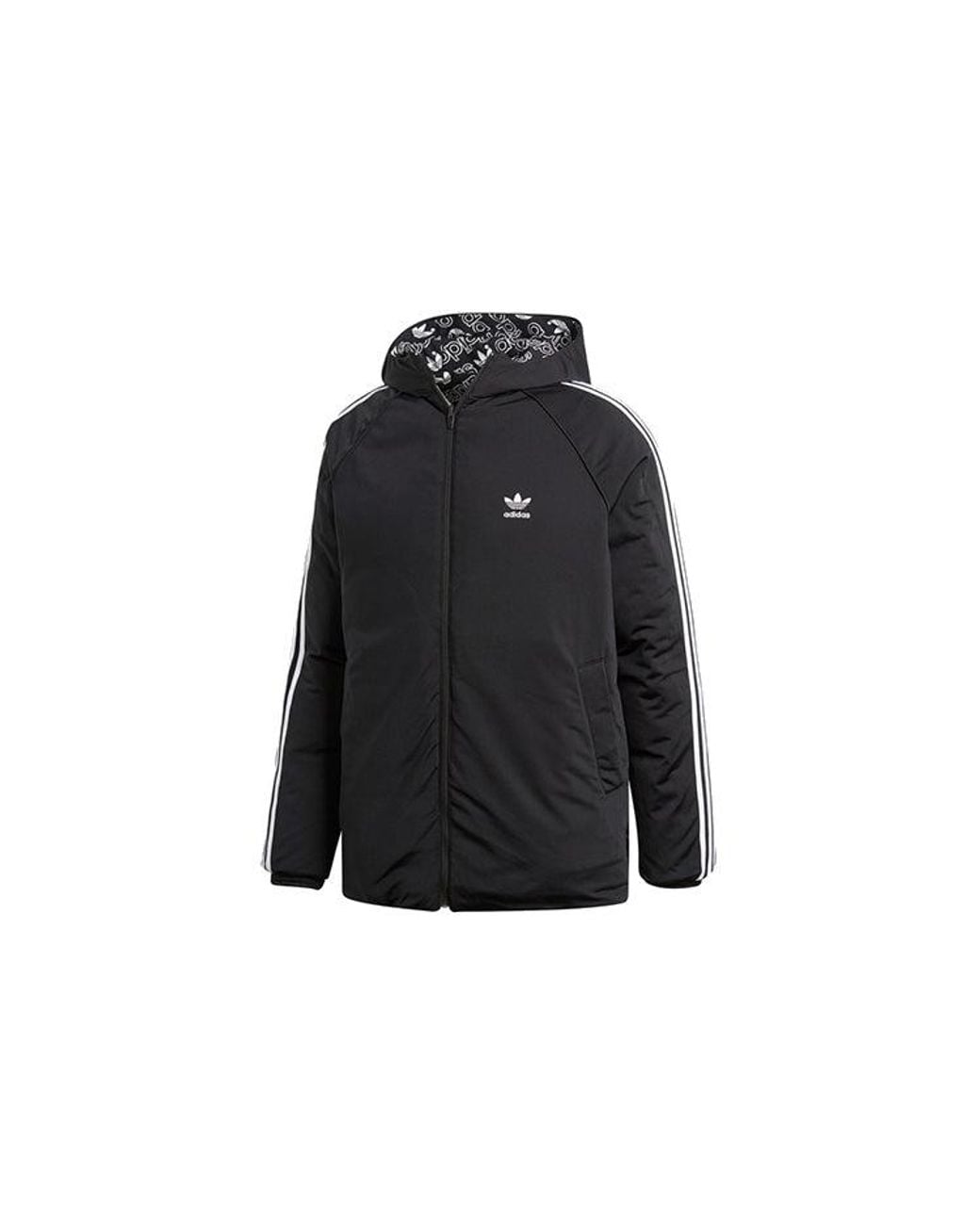 Adidas Gray Originals Monogram Jkt Full Print Logo Reversible Stay Warm Hooded Down Jacket for men