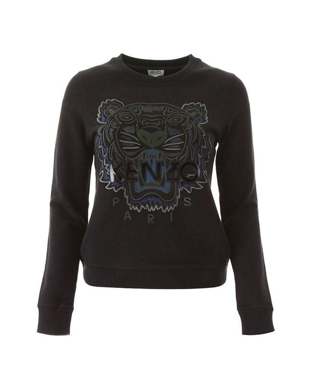 KENZO Black (Wmns) Cotton Tiger Head Printing Long Sleeves Pullover Hoodie
