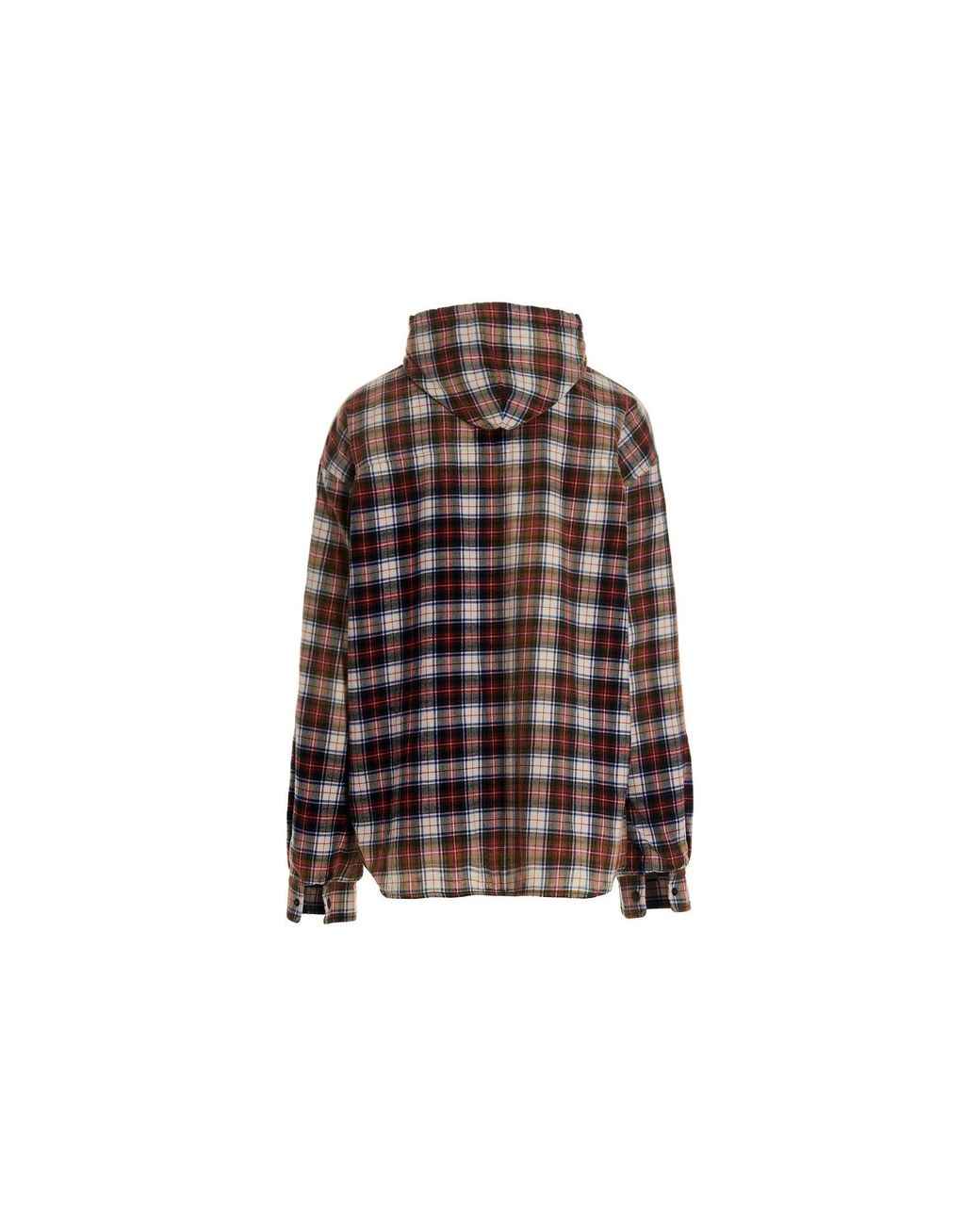 Balenciaga Brown Bleached Plaid Long Sleeve Hooded Shirt for men