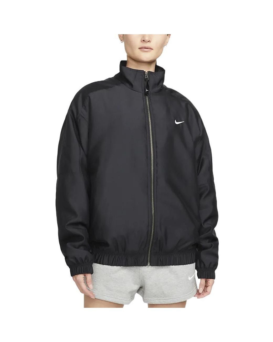 Nike Black Solid Color Logo Stand Collar Jacket for men