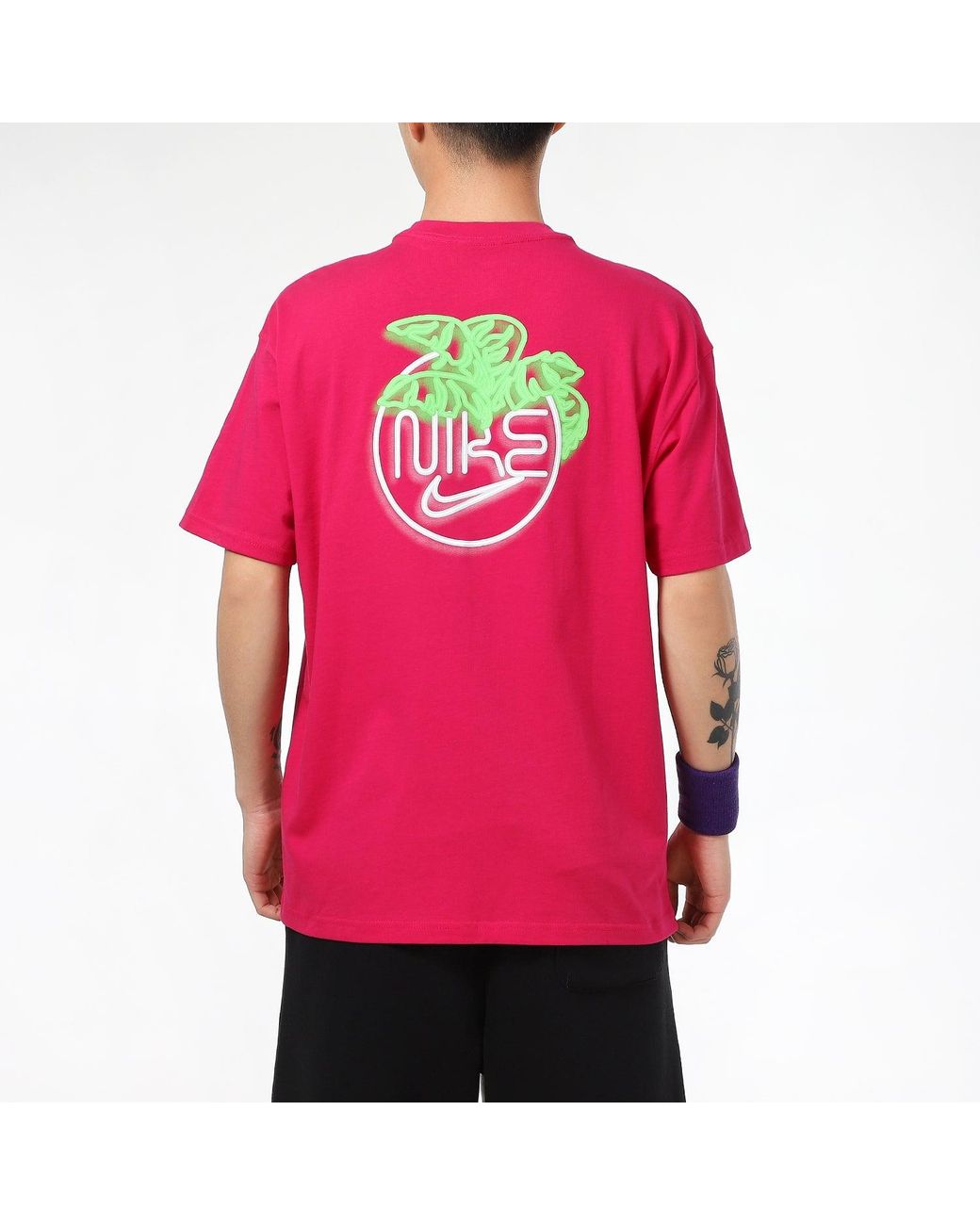 Nike Pink Printing Logo Loose Breathable Sports Short Sleeve for men