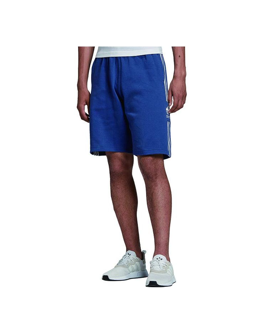 Adidas Blue Originals Lockup Lng Shrt Side Stripe Sports Shorts for men