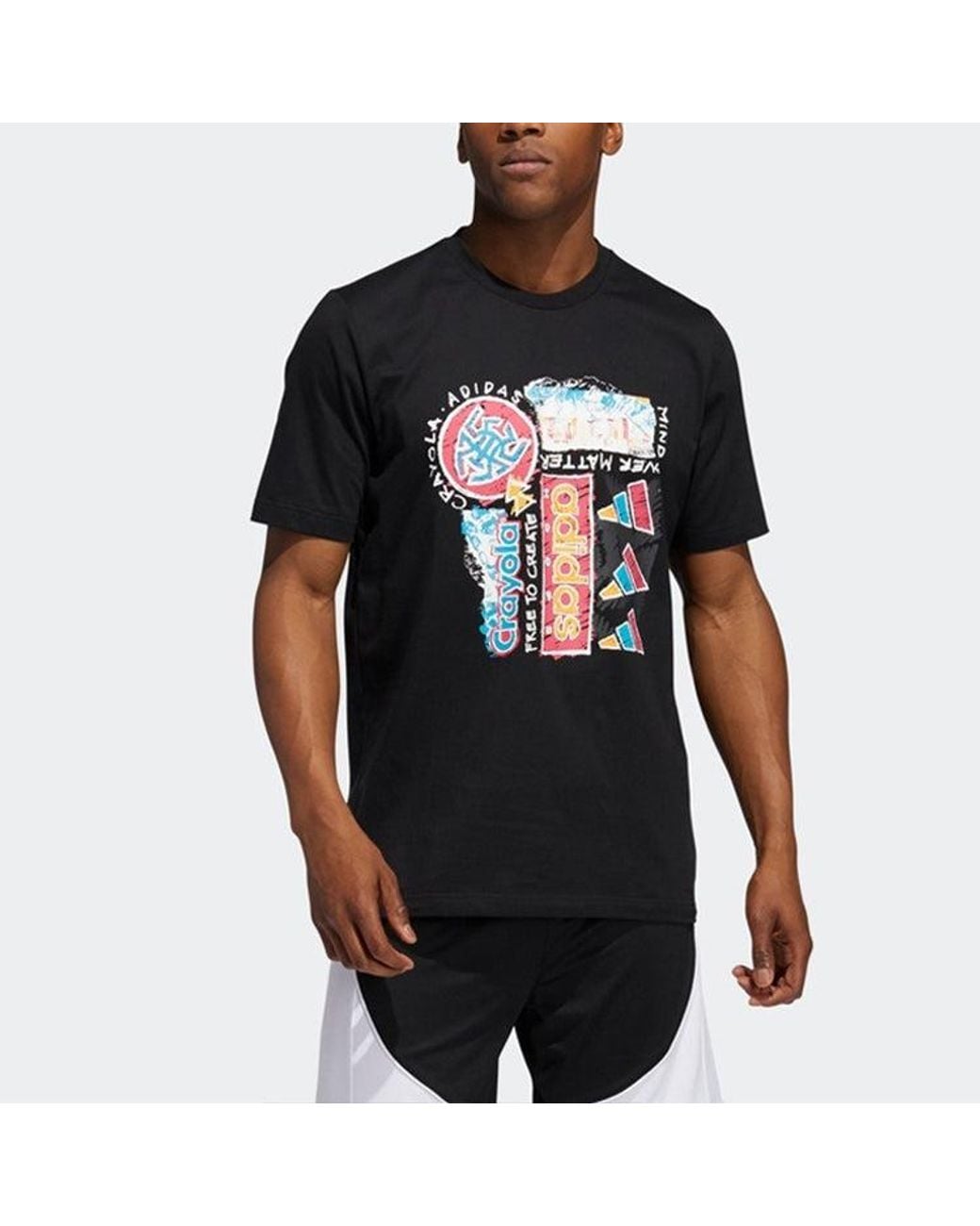 Adidas Black X Crayola Crossover Subject Printing Basketball Sports Short Sleeve for men