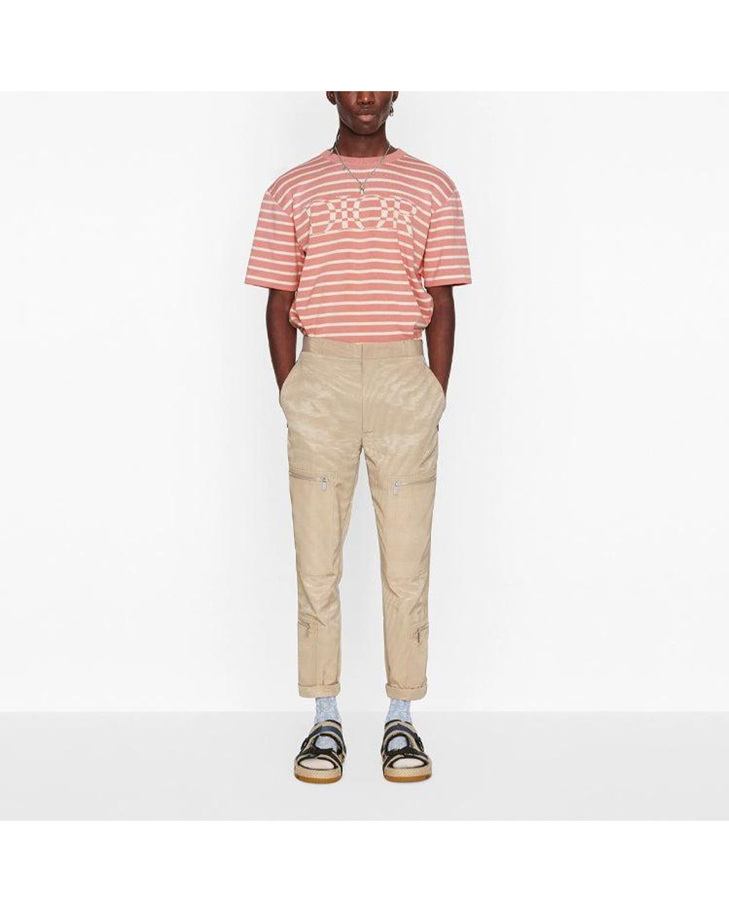 Dior Pink Ss21 Stripe Letter Pattern Round Collar for men
