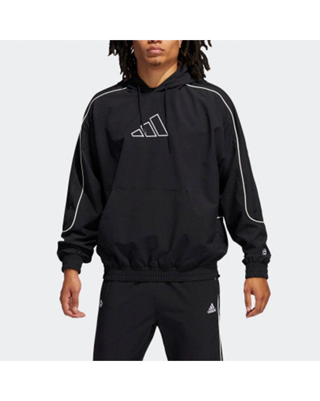 Adidas Black Hrd Cu Embroidered Logo Hooded Pullover Long Sleeves for men