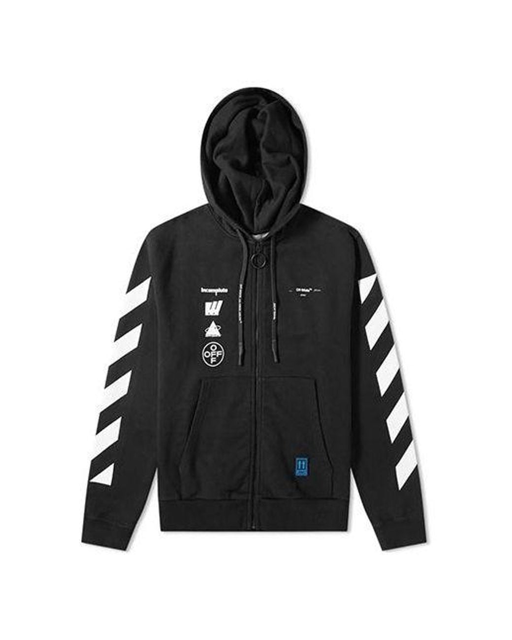 Off-White c/o Virgil Abloh Black Printing Hooded Zipper Jacket for men
