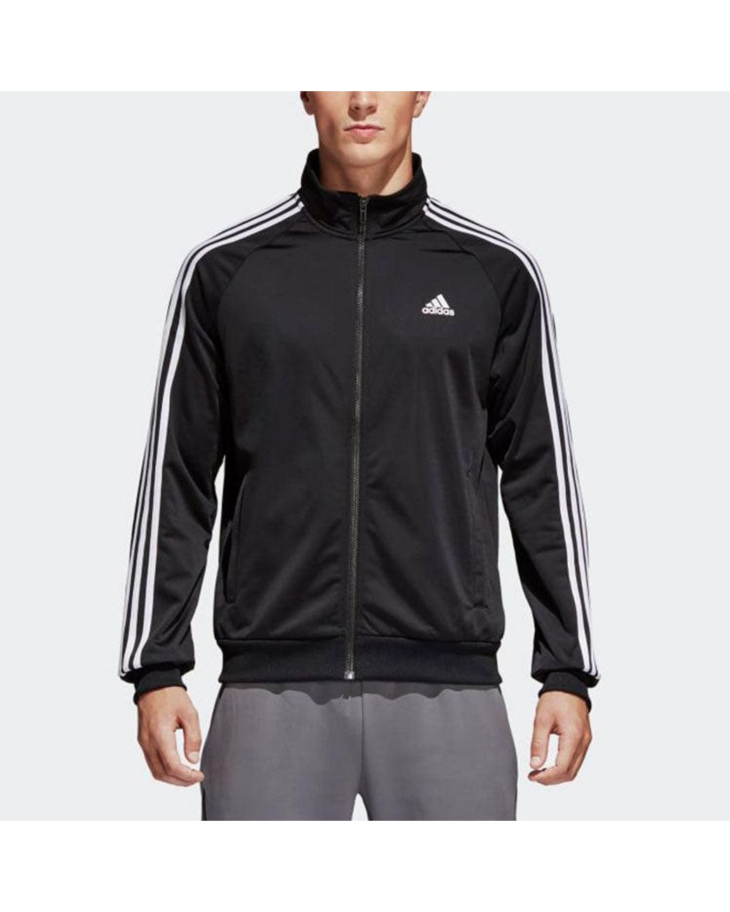 Adidas Black Logo Printing Side Stripe Stand Collar Sports Jacket for men