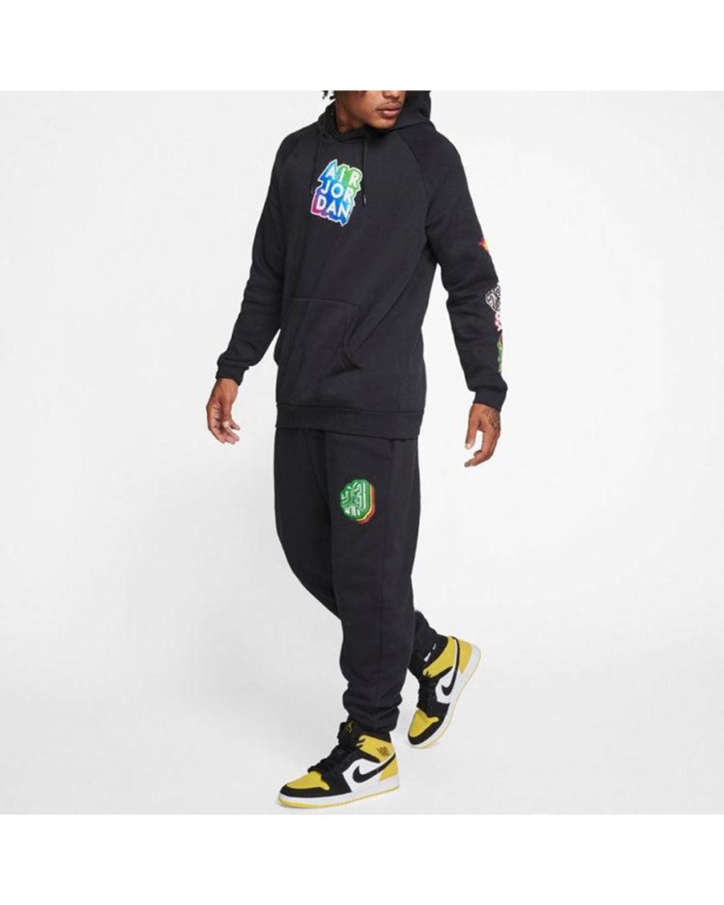 Nike Black Mj Sticker Sweatpants Casual Sports Fleece Lined Long Pants for men