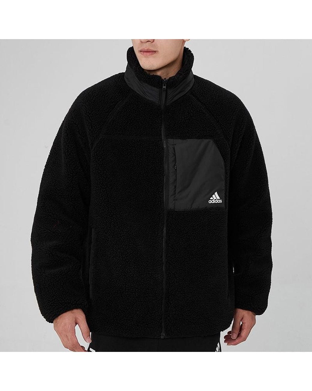 Adidas Black Sherpa Reversible Jacket Asia Sizing for men