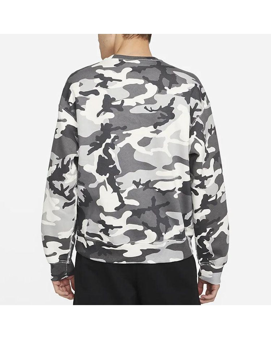 Nike Gray Solo Swoosh Camouflage Fleece Round Neck Pullover for men