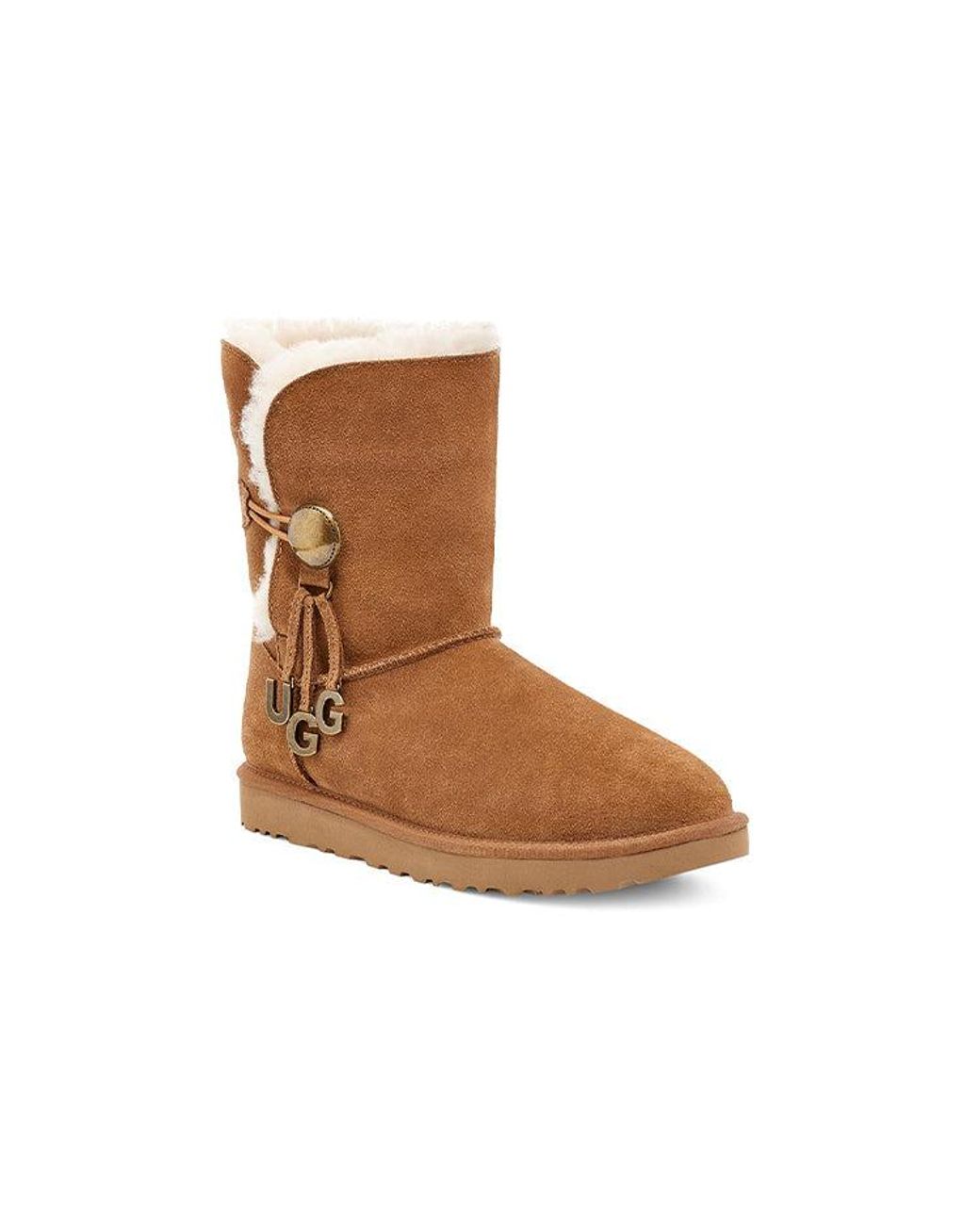 Ugg Brown (Wmns) Bailey Button Charm Metallic Alphabet Version Fleece Lined