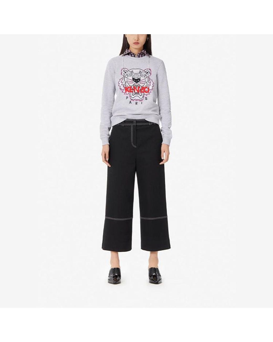 KENZO Gray (Wmns) Ss21 Tiger Head Embroidery Round-Neck Swea
