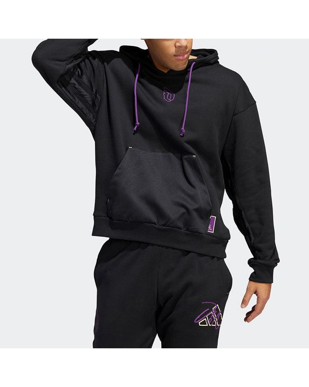 Adidas Black Dame 8 Inn Hdy Basketball Sports Hooded Pullover Long Sleeves for men