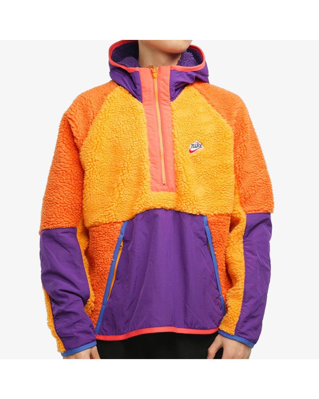 Nike Orange Half Zipper Suede Splicing Colorblock Sports Pullover for men