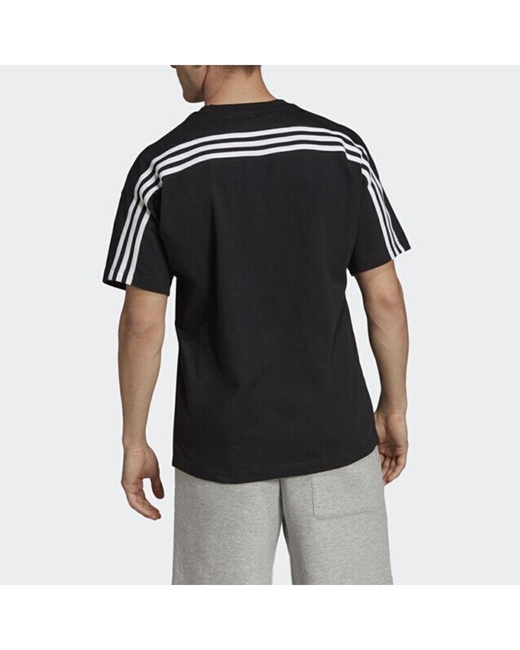 Adidas Black M Mh 3S Tee Stripe Sports Training Round Neck Short Sleeve for men
