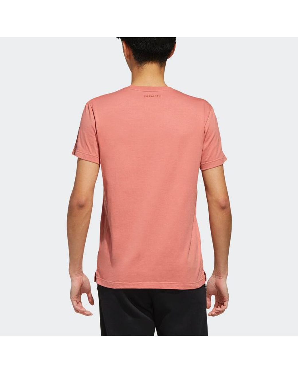 Adidas Pink Neo Casual Ribbed Round Neck Printing Short Sleeve for men