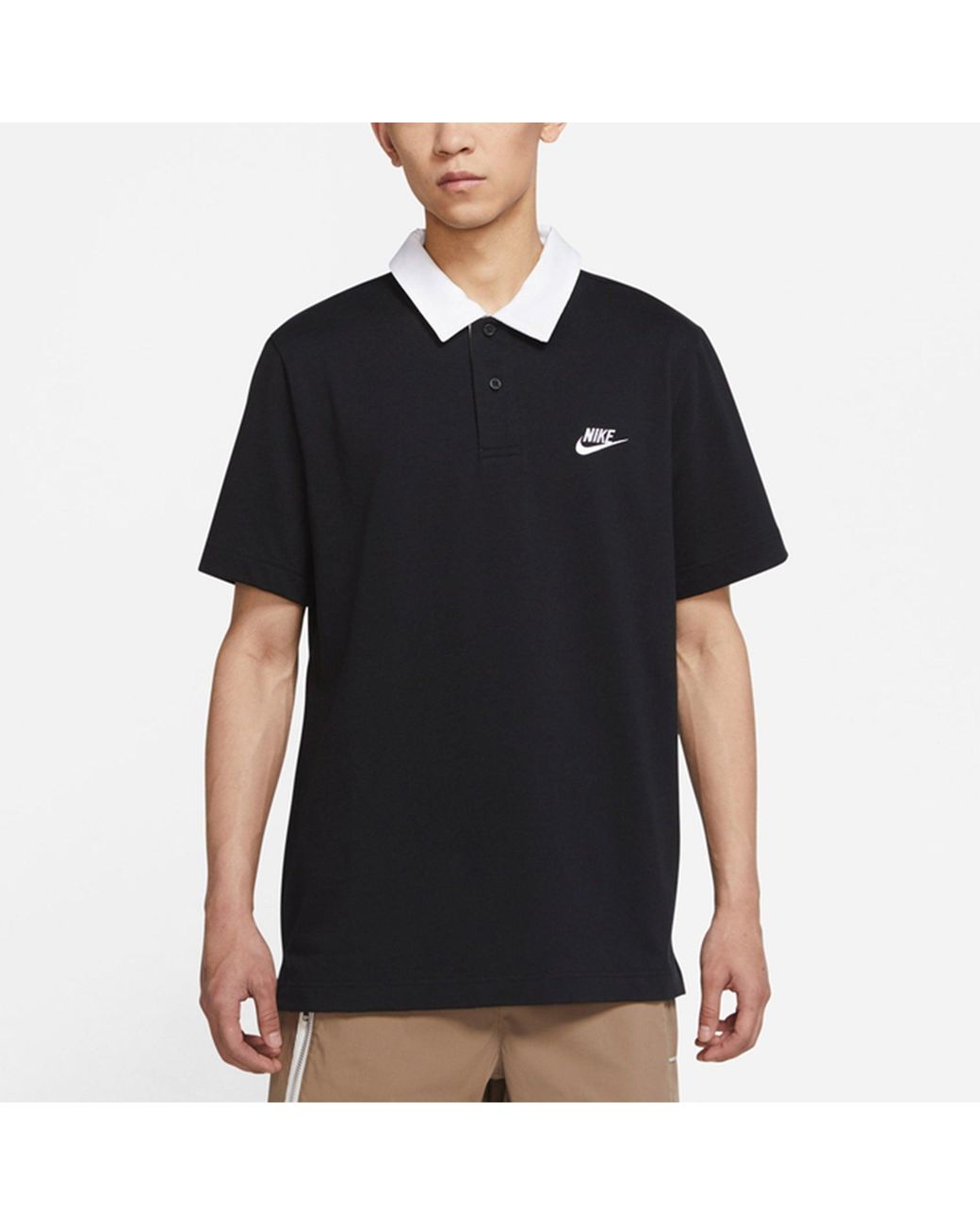 Nike Black Nsw Spe Ss Rugby Polo Sports Short Sleeve Polo Shirt for men