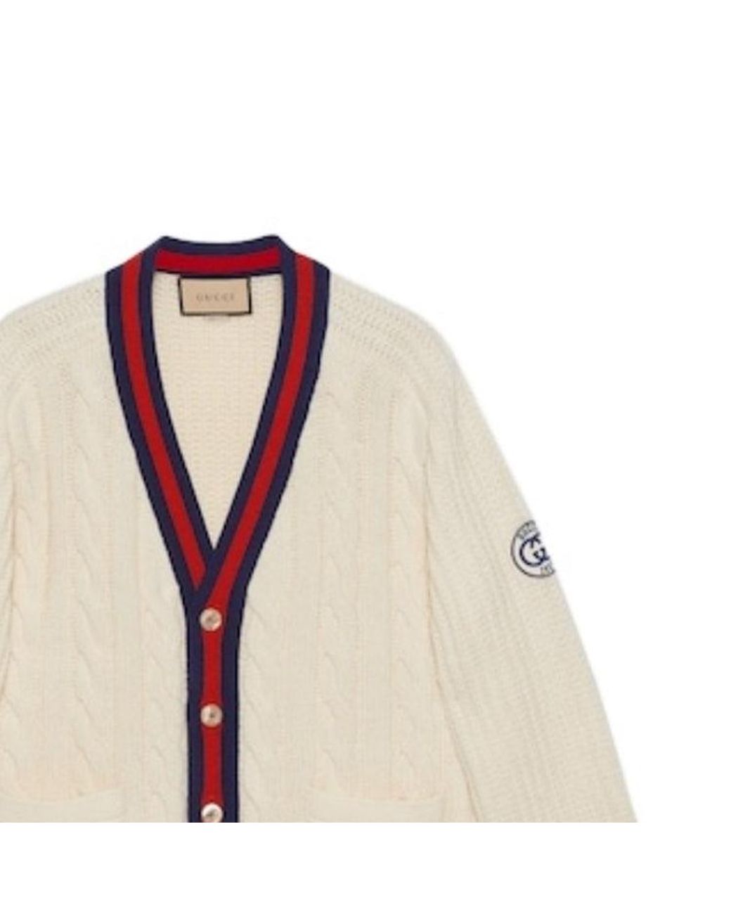 Gucci Natural Cable Wool Knit Cardigan With Web 'Ivory' for men
