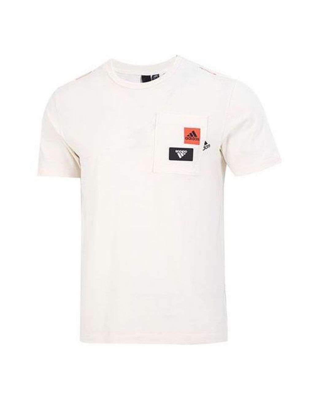 Adidas White Solid Color Logo Printing Pocket Athleisure Casual Sports Round Neck Short Sleeve T-Shirt for men